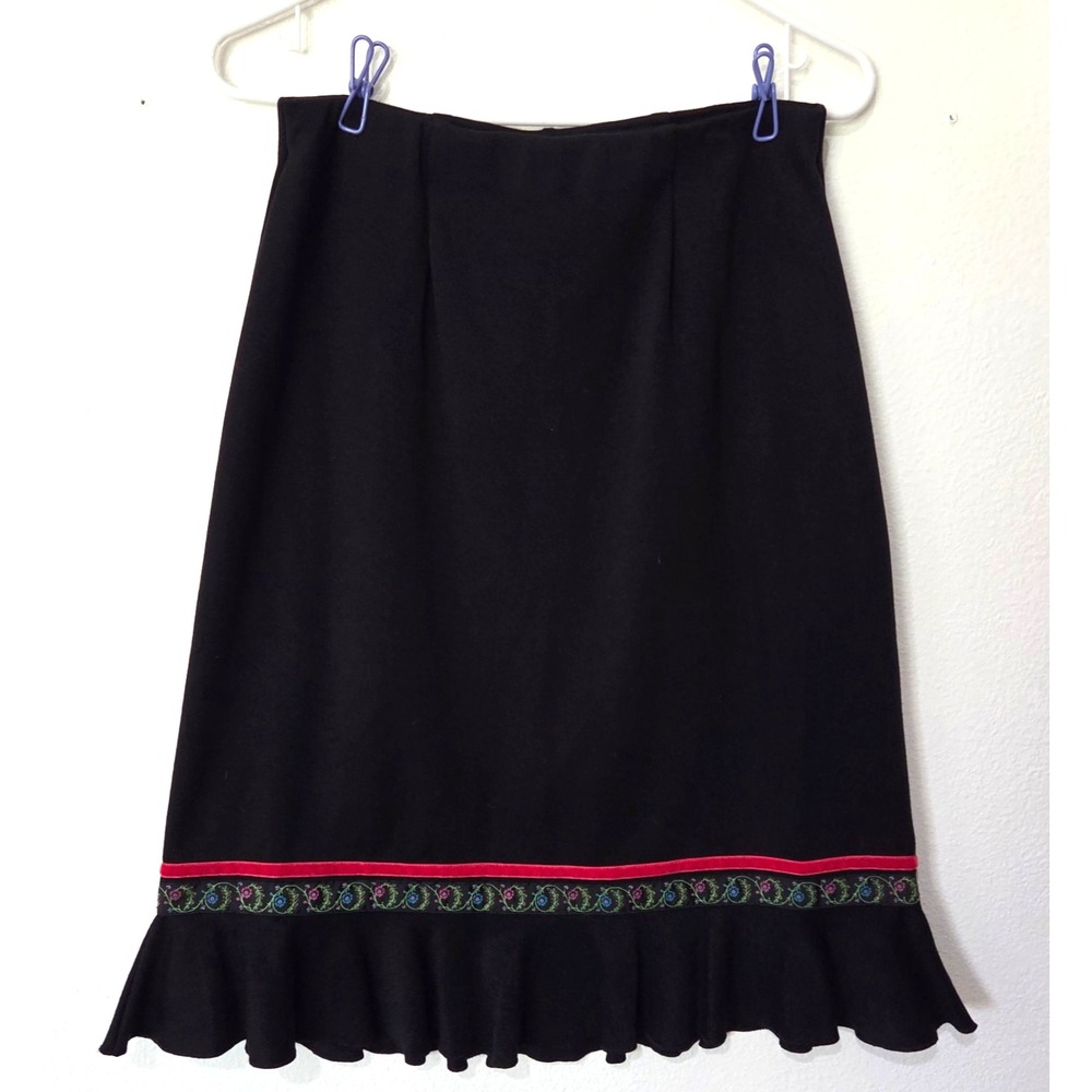Hanna Andersson Womens Knee Length Skirt Knit Black Pull On Embroidered Size S